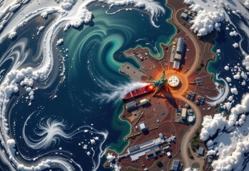 Obraz premium aerial satellite views detect methane leaks and greenhouse gas emissions supporting climate policy and industrial monitoring across global sites