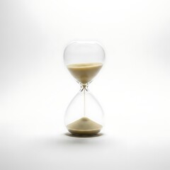 Sand Timer with Beige Sand in Clear Glass Hourglass on White Background
