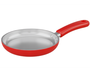 Shiny red nonstick skillet ready for cooking culinary creations at home