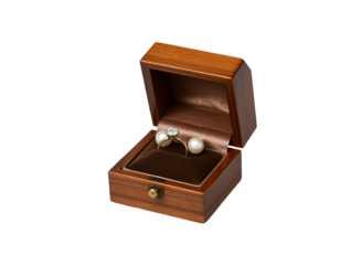 Elegant Wooden Jewelry Box with Rings and Pearls