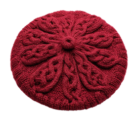 Knit red beret fashion accessories textured style inspiration isolated on transparent background