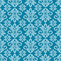 Damask seamless pattern with blue flowers, vector illustration elegant for textile, wall paper, curtains, rug, bedding, cushion cover, upholstery fabric, scarf, fashion, vintage and luxury design