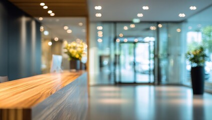 Blurred modern office lobby with reception desk