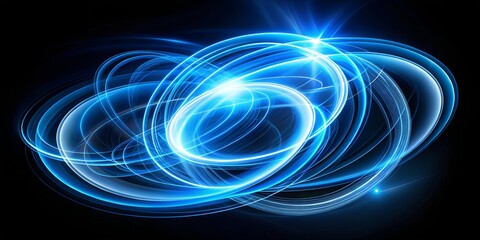 Abstract visualization of atomic structure with glowing blue orbits and energetic particles against a dark background, representing scientific discovery and technological advancement