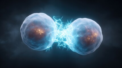 Two glowing spheres splitting apart with electric force