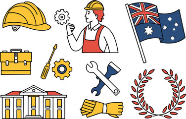 Labour Day Australian Capital Territory and New South Wales Set. Vibrant Labour Day ACT and NSW Set for Celebration Artwork. Colorful Labour Day Set for Australian Capital Territory and New South Wale