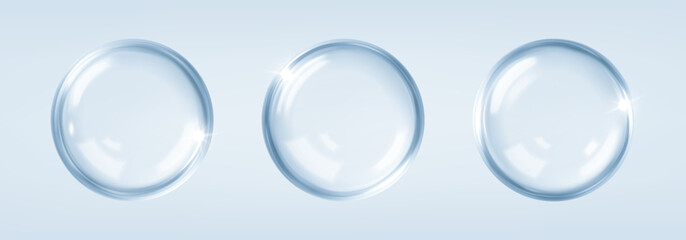 Realistic transparent collagen or hyaluronic acid. Liquid drops, serum, gel or collagen texture. Skin care cosmetic hydration concept. Vector illustration