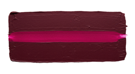 Elongated horizontal dark plum-red paint stroke with subtle purple undertones, fine grainy texture, and a central magenta stripe, on a transparent background with no shadows, top-down view,
