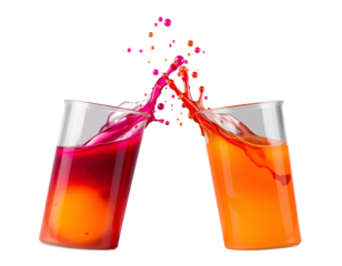 Cheers! Colorful Drinks Splashing in Glasses