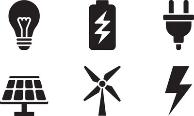 Energy and Power Icons Vector Set Renewable and Non-Renewable Sources on Transparent Backdrop
