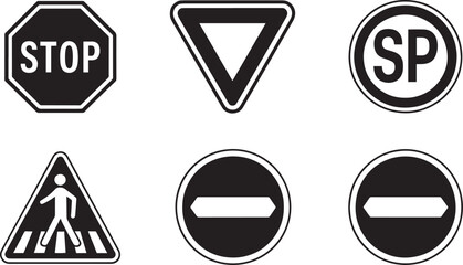 Essential Road Sign Collection Traffic and Safety Symbols for Drivers and Pedestrians on Transparent