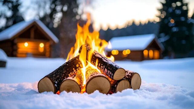 Winter fire in snowscape