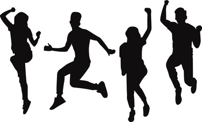 Group of Jumping Human Silhouettes 