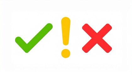 Check Mark, Exclamation, Cross: Right, Wrong, Caution Symbols