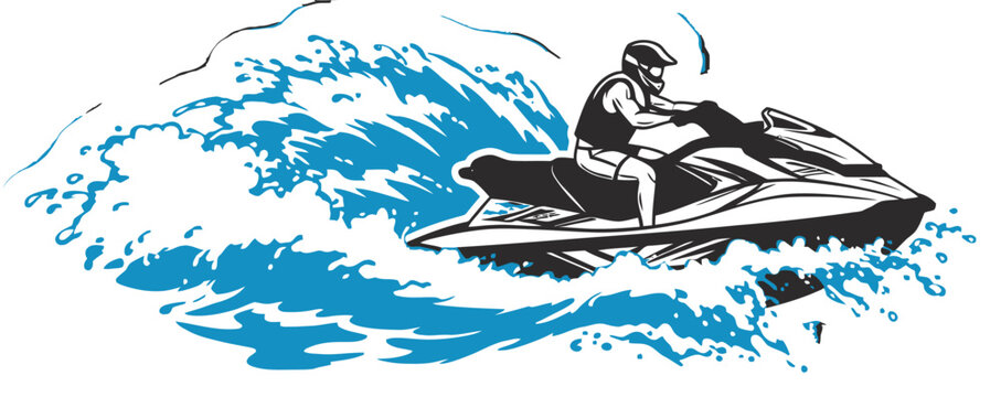 Jet Ski Adventure A Thrilling Water Sport Ride on Waves with a Helmeted Rider for Summer Fun and Recreation on the Sea