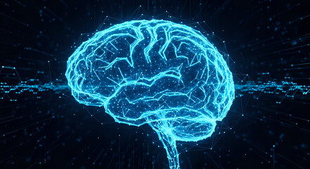 Obraz premium Vibrant digital brain network pulses with futuristic intelligence, symbolizing innovation and advanced technology concepts.