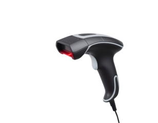 Handheld Barcode Scanner with Red Laser Light and Transparent Background