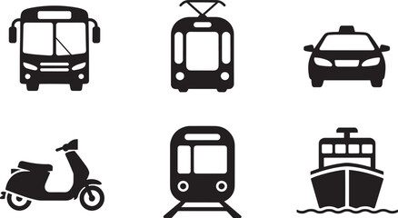 Navigate the City with Bus, Tram, Taxi, Scooter, Subway, and Ship Icons for Your Urban Designs