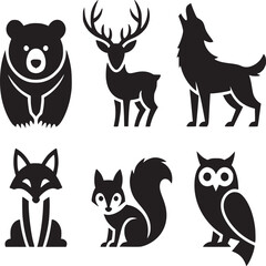 Vector art of collection of forest animals isolated on white background for graphic design projects and illustrations