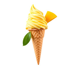 Mango Swirl Ice Cream Cone with Garnish, Refreshing Treat