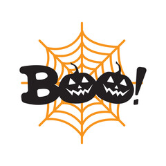 Halloween Themed Illustration Vector with Boo Text and Pumpkins
