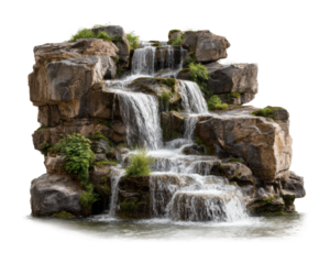 Majestic waterfall cascading over rocks serene nature scene landscape tranquil view isolated on transparent background