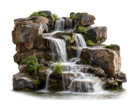 Majestic waterfall cascading over rocks serene nature scene landscape tranquil view isolated on transparent background - Powered by Adobe