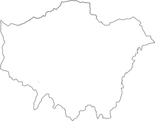 Clean, blank outline map of London. Ideal for minimalist design, data visualization, or as a geographic element in urban projects