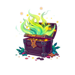 Enchanted Treasure Chest Glowing Gold and Mystic Green Smoke