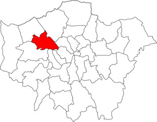  Map of London highlighting the Brent borough. Ideal for local government, travel resources, and geographic information focusing on the area
