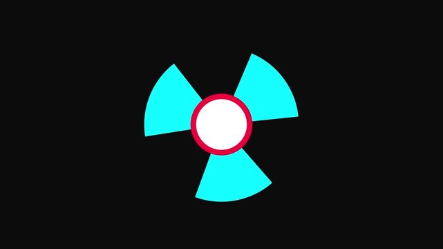 Symbol Alpha Channel Animation. colorful Air ventilation system, spinning fan animation. cooling system rotating fan icon on black background.