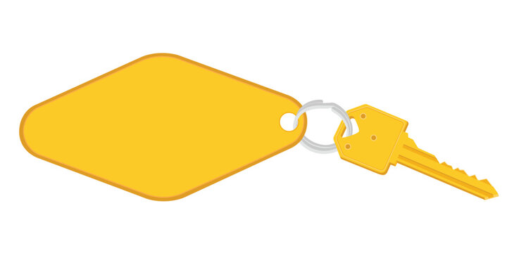 Hotel room or apartment door key with keyring and blank tag