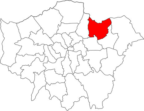 Map of London highlighting the Redbridge borough. Ideal for local government, travel resources, and geographic information focusing on the area