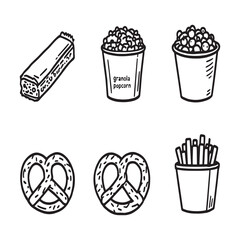 Hand drawn snack food line art illustration pack.eps