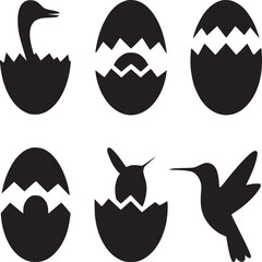 Vector art of collection of easter eggs with birds isolated on white background for holiday decoration and design element