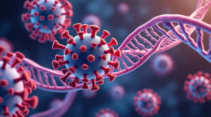 RSV concept ,Molecular breakdown of virus structure and genetic material, showcasing intricate details and vibrant colors