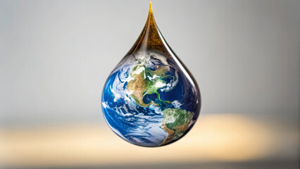 Oil crisis concept ,droplet of oil morphs into globe, symbolizing global warming and environmental concerns