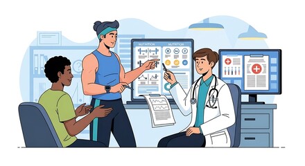 Integrated Healthcare: Doctor and Nutritionist Collaborating on a Patient's Fitness and Diet Plan.
