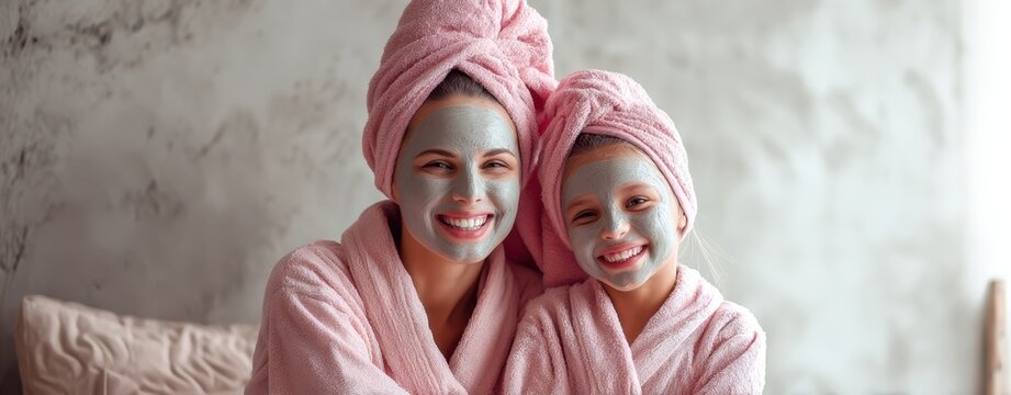 The mother and daughter enjoying a relaxing spa day with face masks. - Powered by Adobe