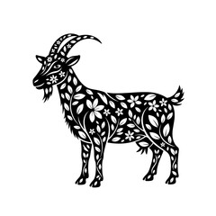 Fototapeta premium Ornate Black Goat Silhouette with Floral Design.