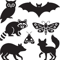 Vector art of collection of various wild animal silhouettes isolated on white background for design and decoration