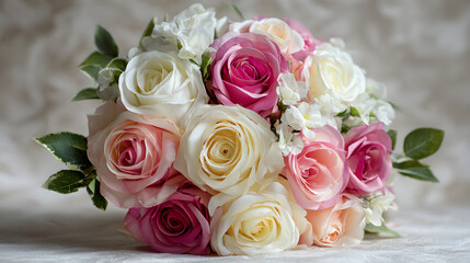 Obraz premium Elegant Bridal Bouquet of Roses: A Timeless Symbol of Love and Romance for Your Dream Wedding Ceremony, Featuring Freshly Picked, Fragrant, and Lush Blooms