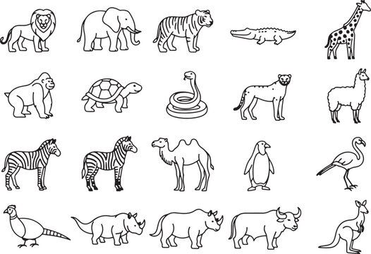 Lion elephant tiger crocodile giraffe gorilla tortoise snake cheetah llama zebra camel penguin flamingo, lion, elephant, tiger, crocodile, giraffe, gorilla, tortoise, snake, cheetah, llama, zebra, cam