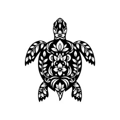 Fototapeta premium Decorative Black and White Floral Sea Turtle Design.
