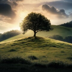 a beautiful landscape with a tree