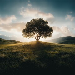 a beautiful landscape with a tree