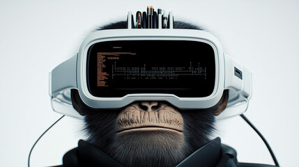 Monkey wearing a VR headset