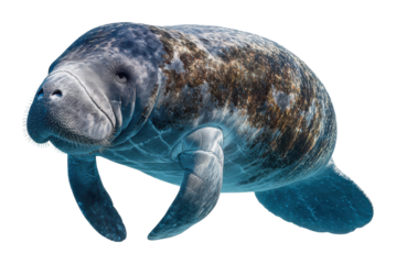 Swimming manatee in clear waters marine environment underwater serenity isolated on transparent background