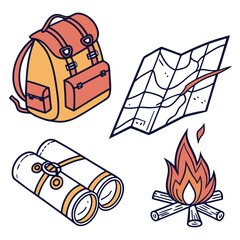 Isometric illustration of camping and hiking equipment, isolated on white background