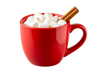 Classic Hot Cocoa with Marshmallows in a Red Mug, isolated on transparent background PNG